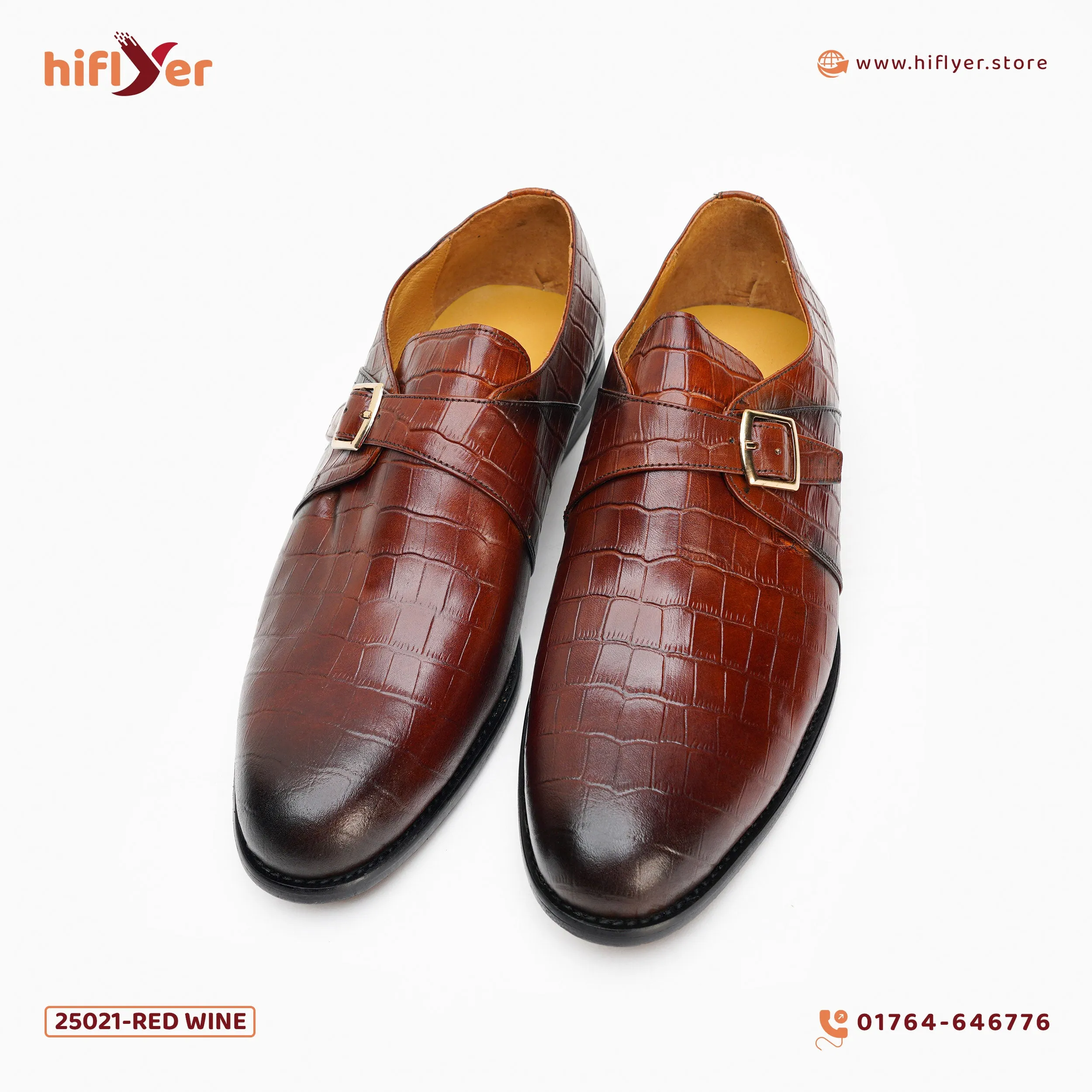 25021-Red Wine Formal Genuine Cow leather Single Monk Alligators with TPR Welted Sole Monk Strap For Men