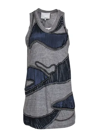 3.1 Phillip Lim - Heather Gray Cotton Tank Dress w/ Silver Trim & Satin Sz M