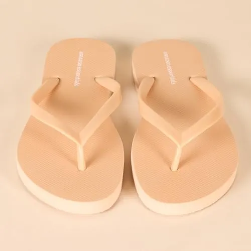 Amazon Essentials Women's Flip Flops, Pack of 3, Beige, 5