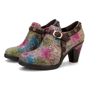 CrazycatZ Leather Pumps,Women  Vintage Block Heel Oxford Vintage Shoes Color Blocking Oxford Shoes 268