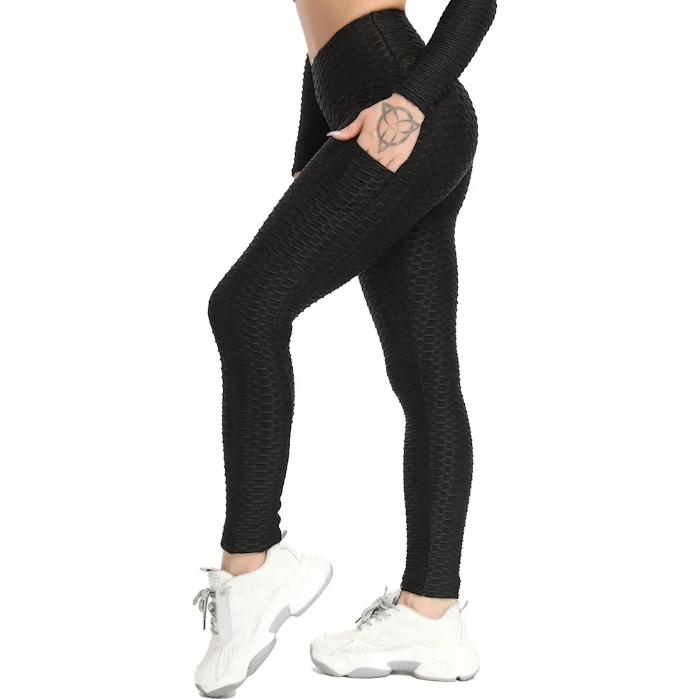 Fitness Leggings Women Pockets Textured Push Up Sexy Booty