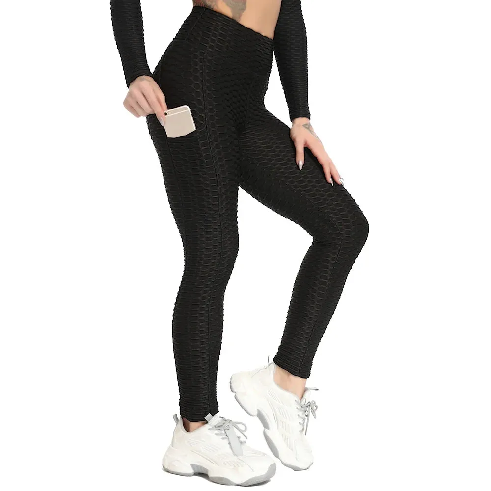 Fitness Leggings Women Pockets Textured Push Up Sexy Booty