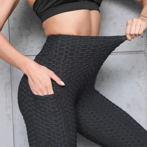 Fitness Leggings Women Pockets Textured Push Up Sexy Booty