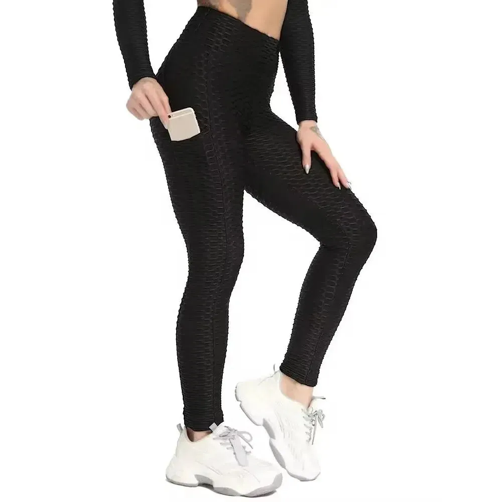 Fitness Leggings Women Pockets Textured Push Up Sexy Booty