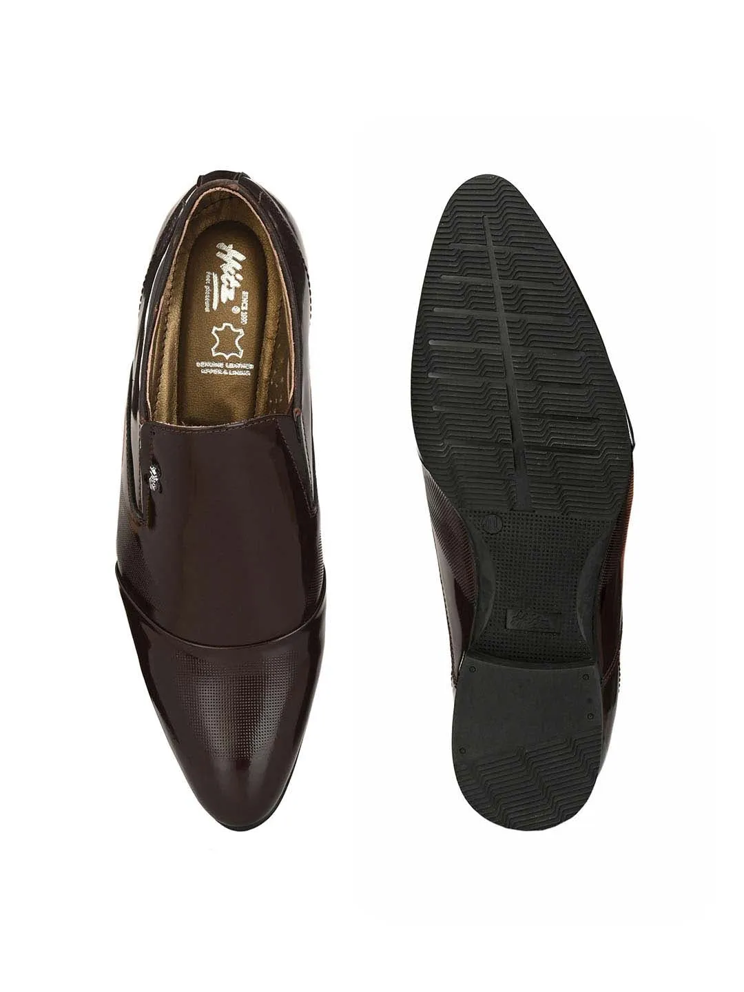 Hitz Men's Cherry Leather Slip-On Semi-Formal Shoes