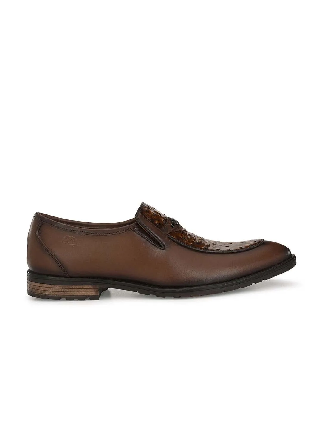 HITZ1659 Men's Brown Leather Formal  Slip-On Shoes
