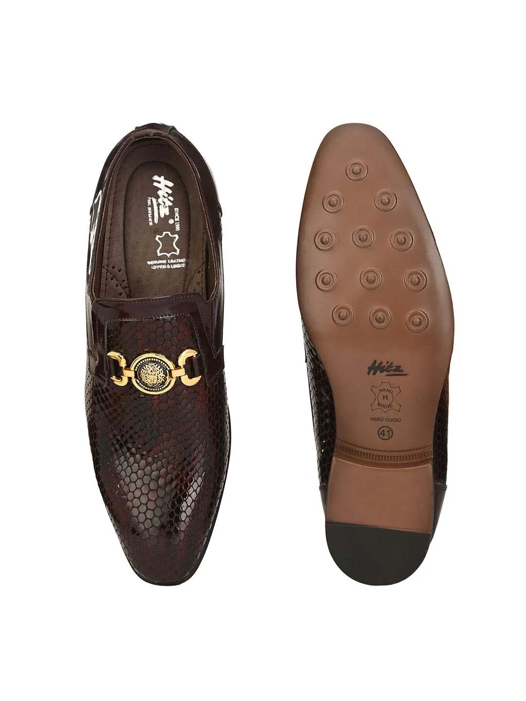 HITZ2108 Men's Cherry Leather Formal  Slip-On Shoes