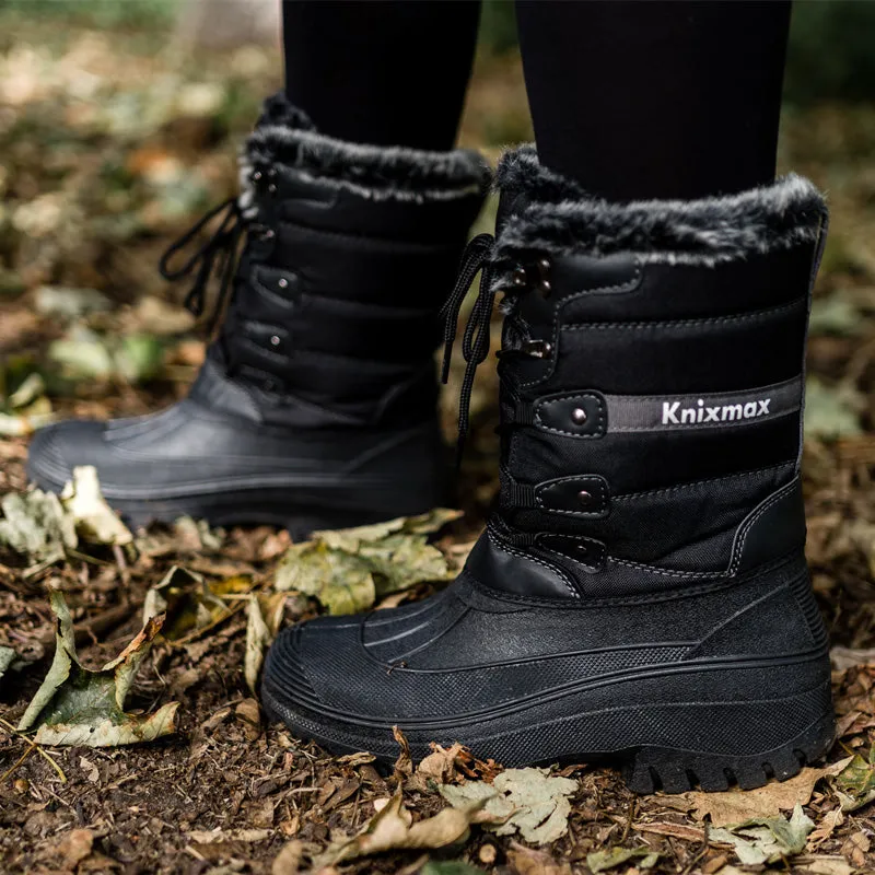 Knixmax Women's Snow Boots Black Waterproof Sole Fur Lined Winter Boots(Upgraded Version)