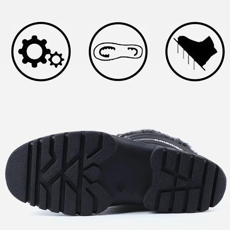 Knixmax Women's Snow Boots Black Waterproof Sole Fur Lined Winter Boots(Upgraded Version)