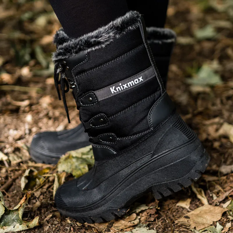Knixmax Women's Snow Boots Black Waterproof Sole Fur Lined Winter Boots(Upgraded Version)