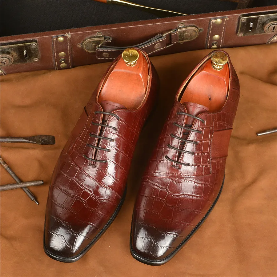 Luxury CrocPoint Lace-up Wedding Dress Shoes