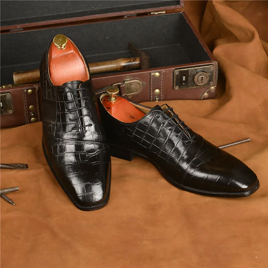 Luxury CrocPoint Lace-up Wedding Dress Shoes