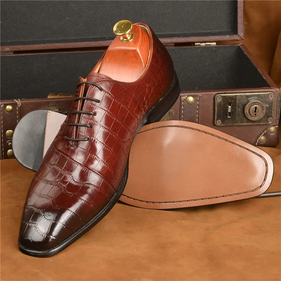 Luxury CrocPoint Lace-up Wedding Dress Shoes
