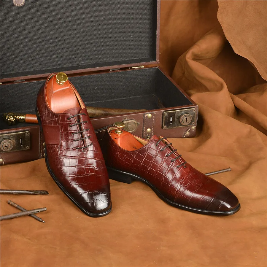 Luxury CrocPoint Lace-up Wedding Dress Shoes