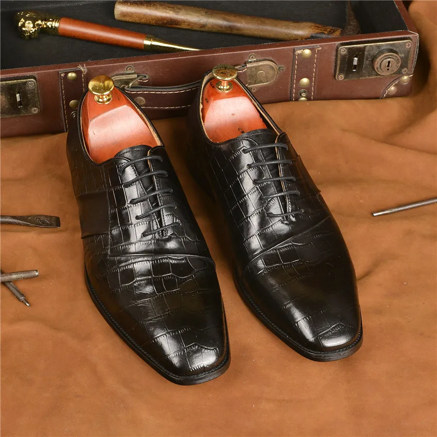 Luxury CrocPoint Lace-up Wedding Dress Shoes
