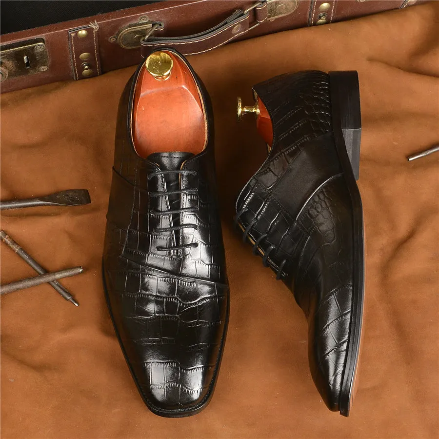 Luxury CrocPoint Lace-up Wedding Dress Shoes
