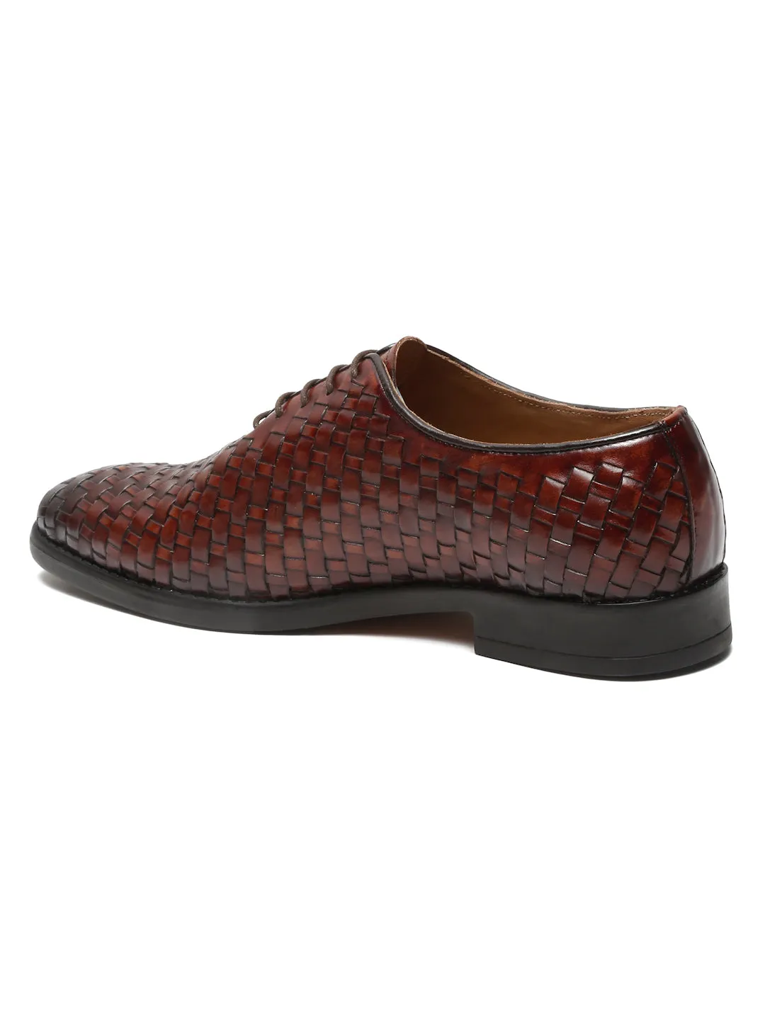 Men Brown Leather Basket Wave Oxford