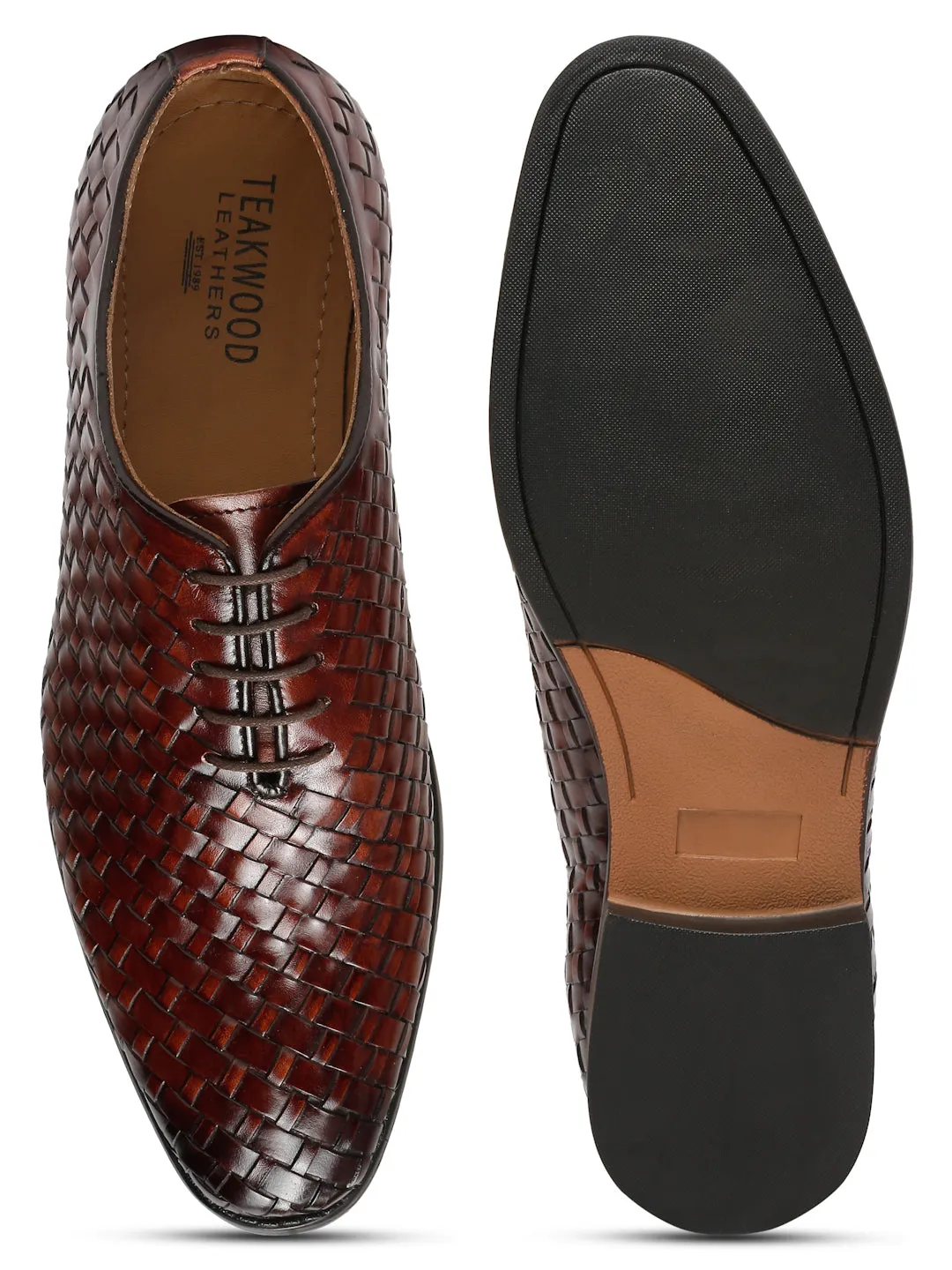 Men Brown Leather Basket Wave Oxford