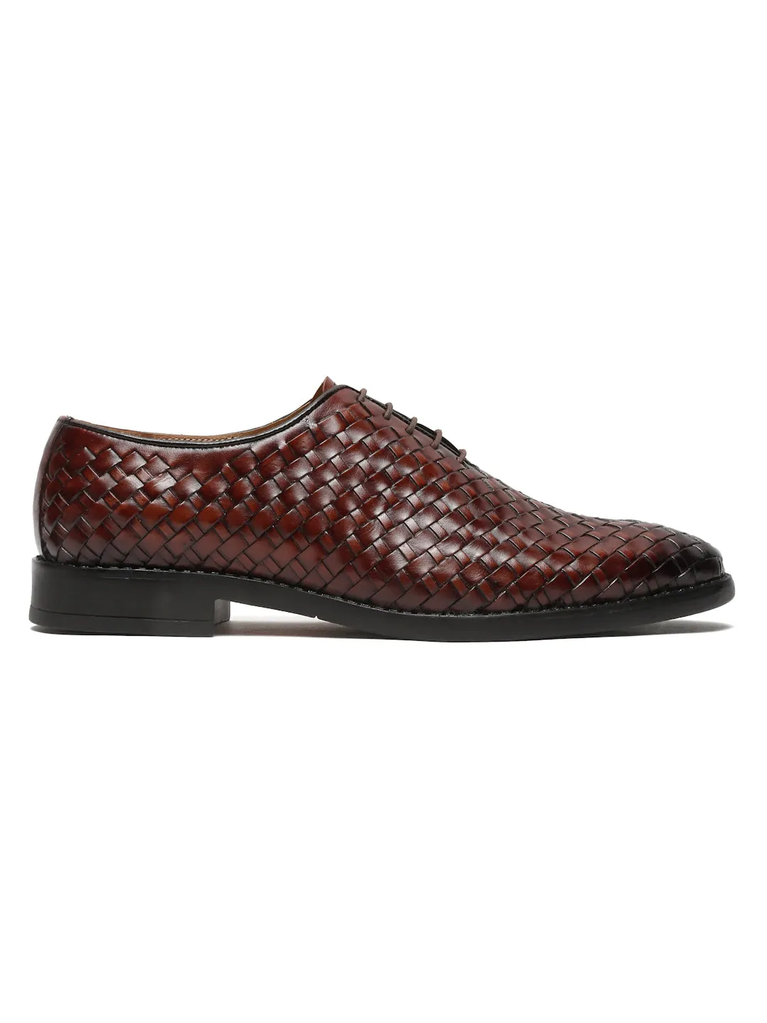 Men Brown Leather Basket Wave Oxford