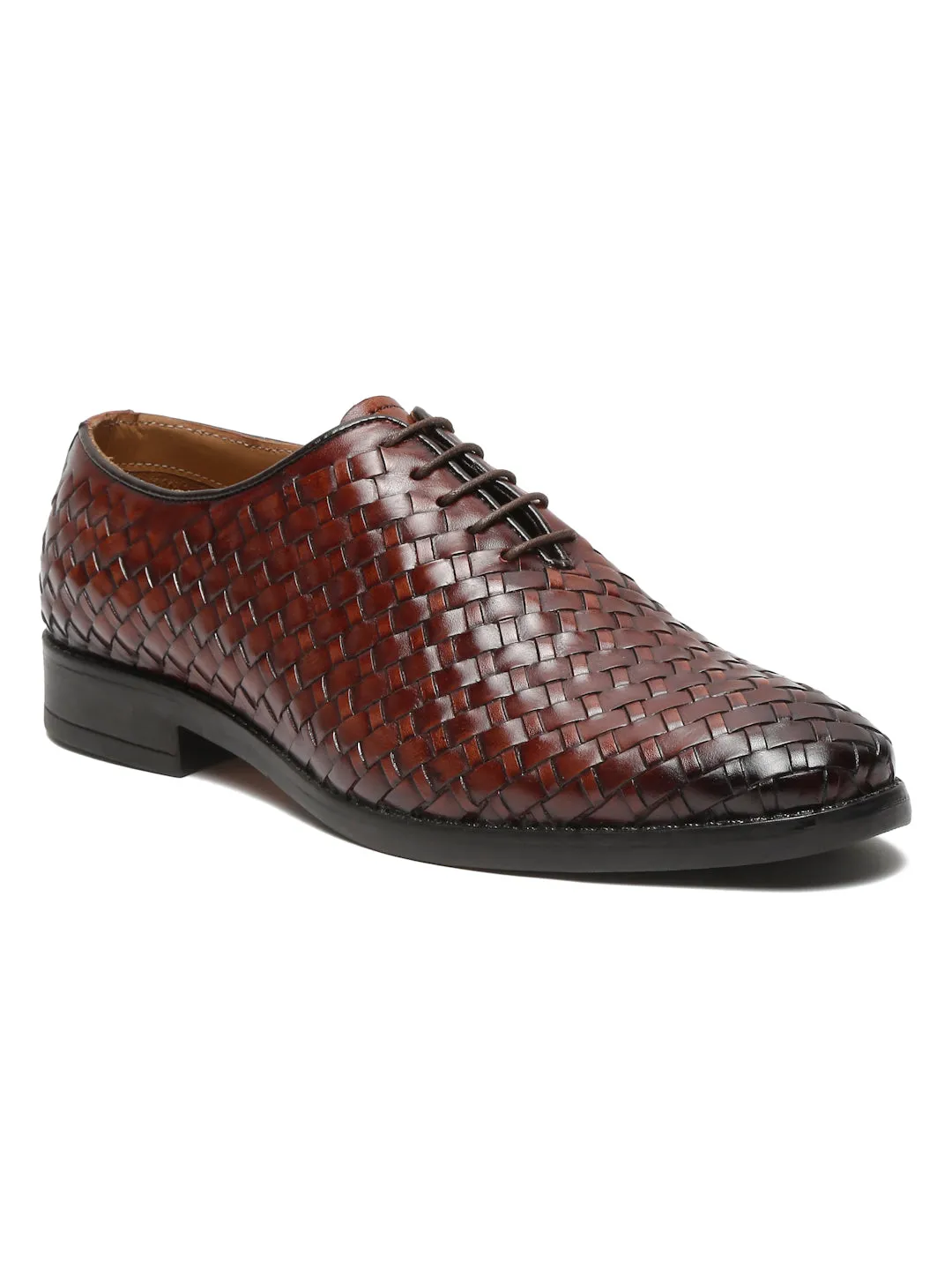 Men Brown Leather Basket Wave Oxford
