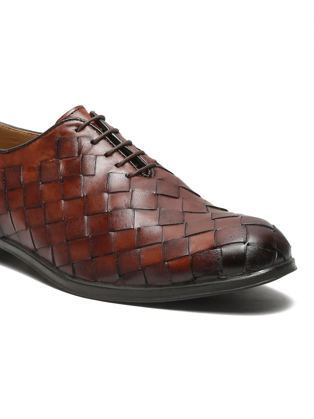 Men Brown Leather Wave Oxford