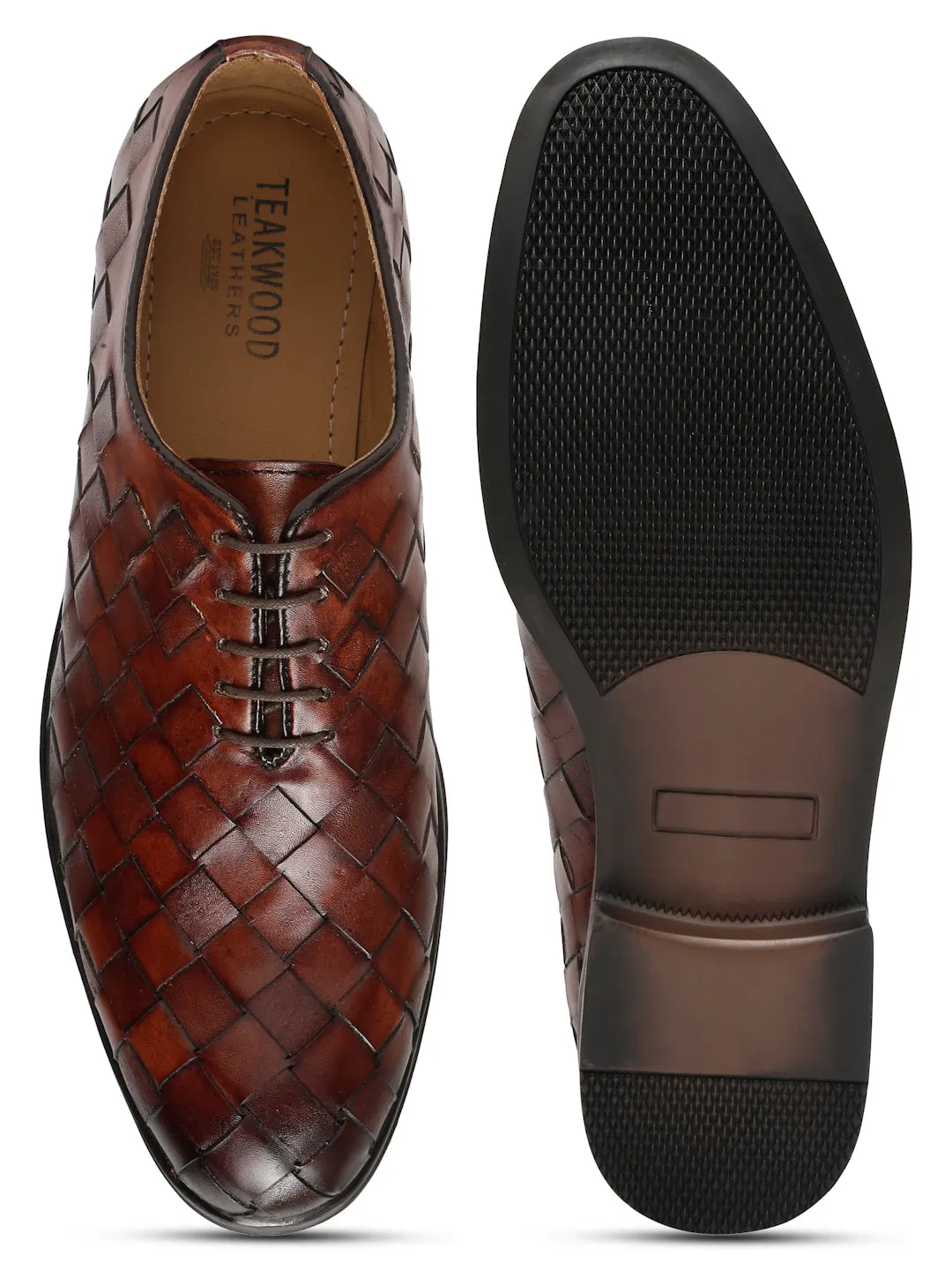 Men Brown Leather Wave Oxford