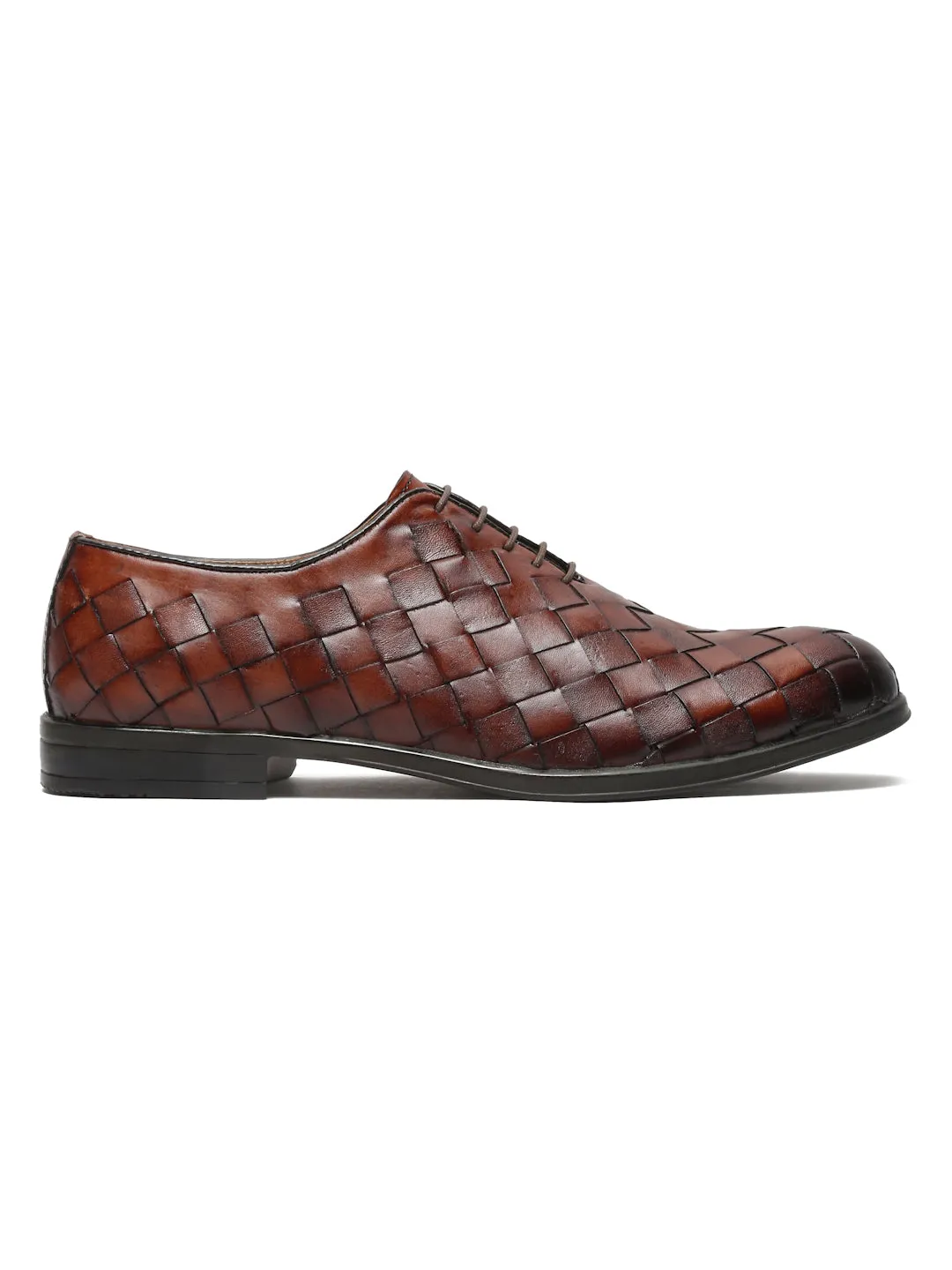 Men Brown Leather Wave Oxford