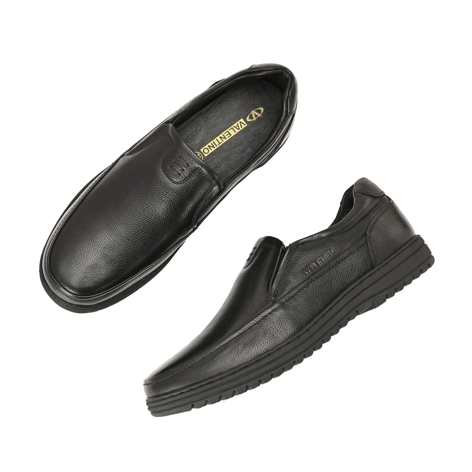Men Premium Leather Black Slip-On Formal Shoes | Available in sizes 5 UK to 12 UK (Fit-01-Black)