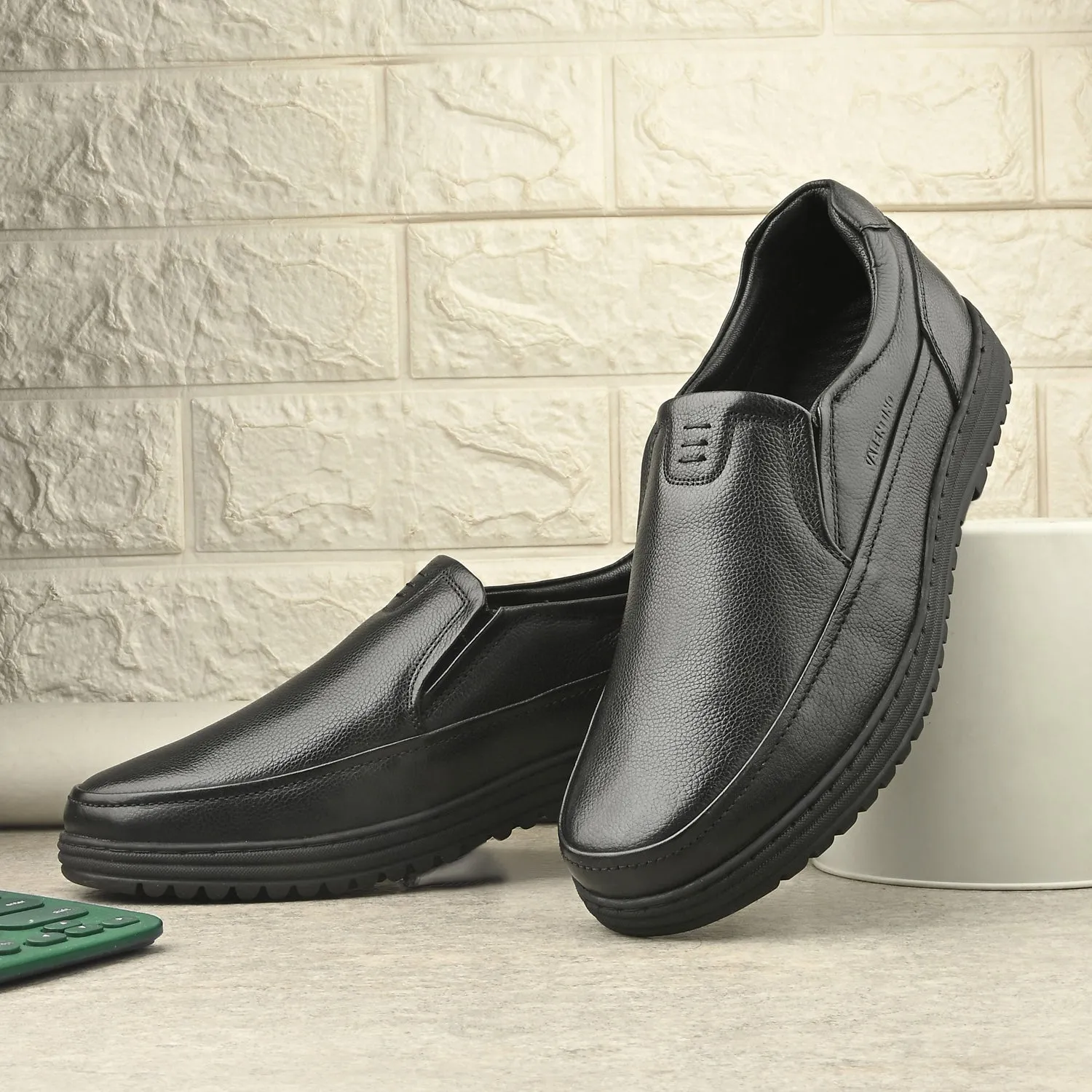 Men Premium Leather Black Slip-On Formal Shoes | Available in sizes 5 UK to 12 UK (Fit-01-Black)