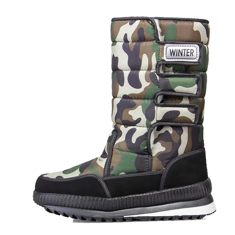 Men's warm plush lined mid calf snow boots | Cotton warm winter boots