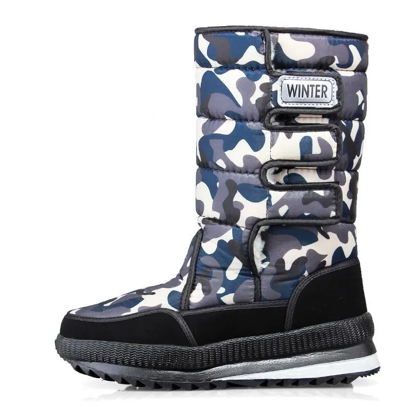 Men's warm plush lined mid calf snow boots | Cotton warm winter boots