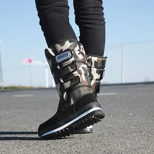 Men's warm plush lined mid calf snow boots | Cotton warm winter boots
