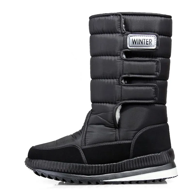 Men's warm plush lined mid calf snow boots | Cotton warm winter boots