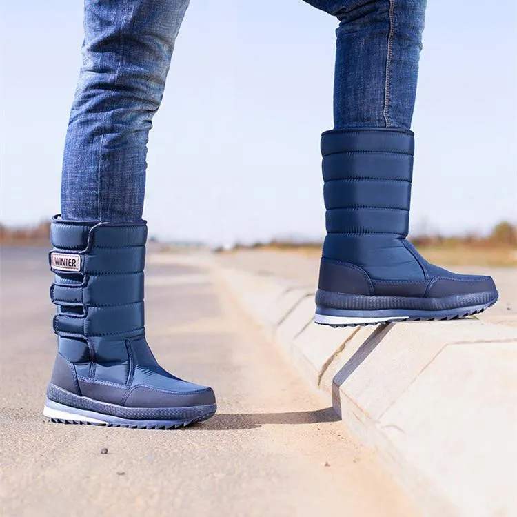 Men's warm plush lined mid calf snow boots | Cotton warm winter boots