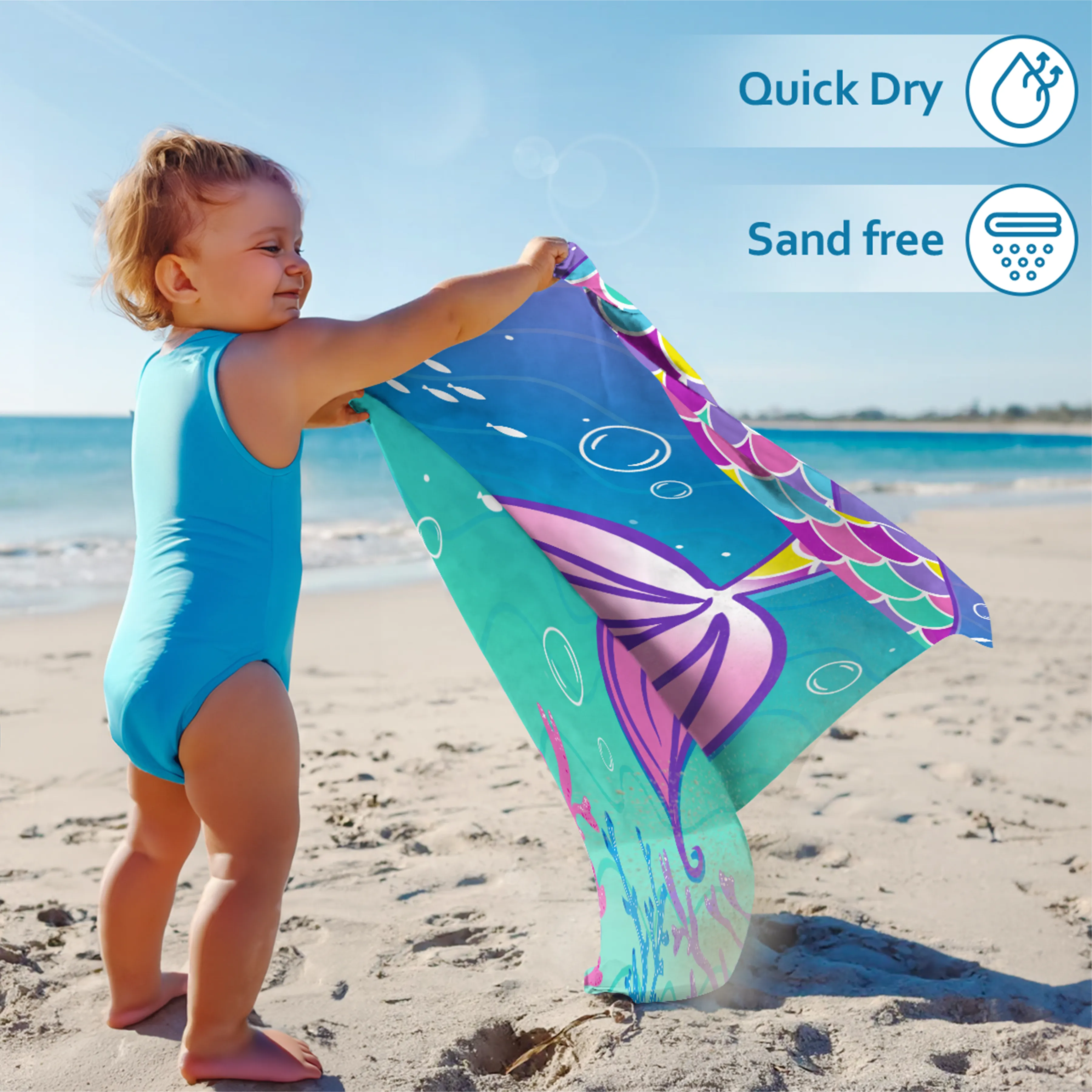 Mermaid Beach Towel for Girls 60"x30"- Microfiber Beach Towel - Quick Dry Lightweight Kids Towels - Perfect for Beach Pool Swim Bath Travel Picnic Camping