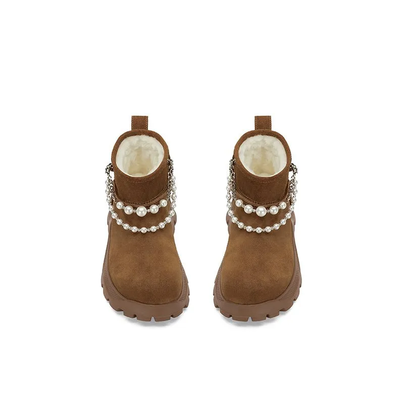 Pearl Chain Snow Boots Brown
