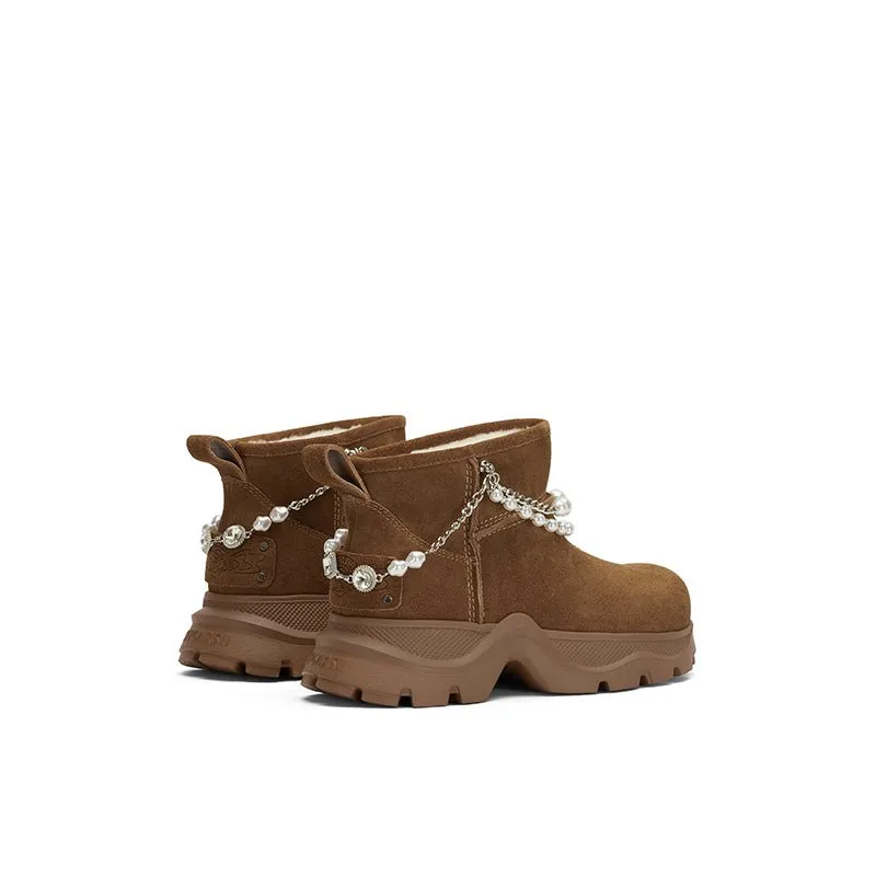 Pearl Chain Snow Boots Brown