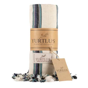 Pre-Washed 38"x72" Turkish Towel Navy/Aqua Stripe