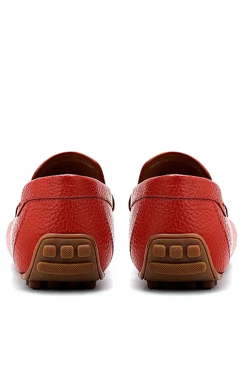 Red Moccasins With Braided Panel On Top