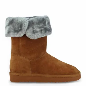 Saint Aurelia Buckle Decorative Tan Suede Leather Snug Boots
