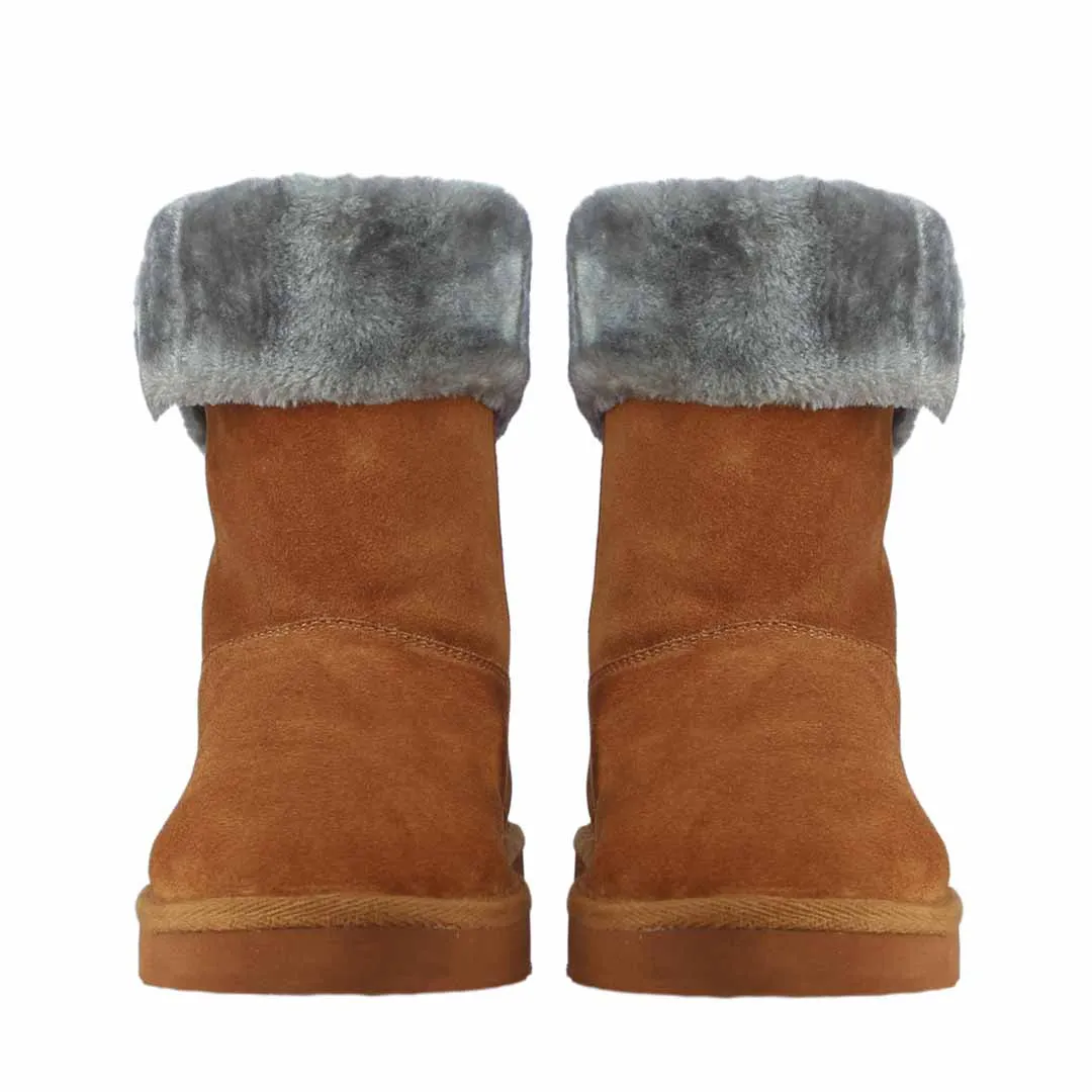 Saint Aurelia Buckle Decorative Tan Suede Leather Snug Boots