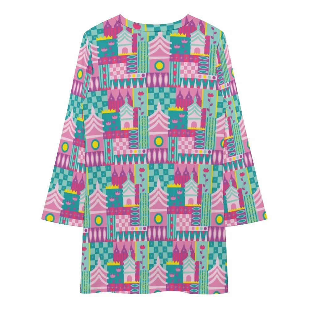 Small World Long Sleeve Patchwork T-shirt Dress