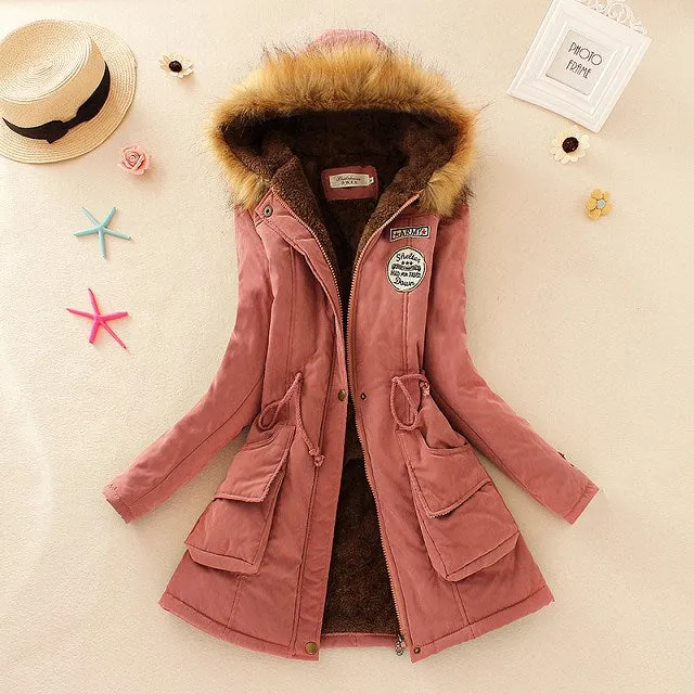 Thick Fleece Lined Plush Hooded Windproof Warm Down Outerwear Jackets Parka Coats for Women