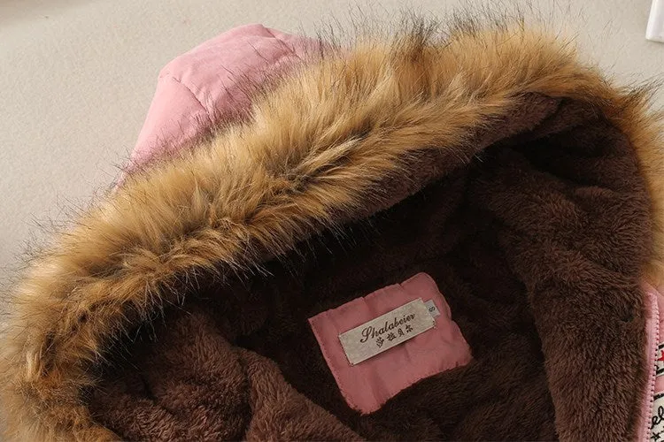 Thick Fleece Lined Plush Hooded Windproof Warm Down Outerwear Jackets Parka Coats for Women