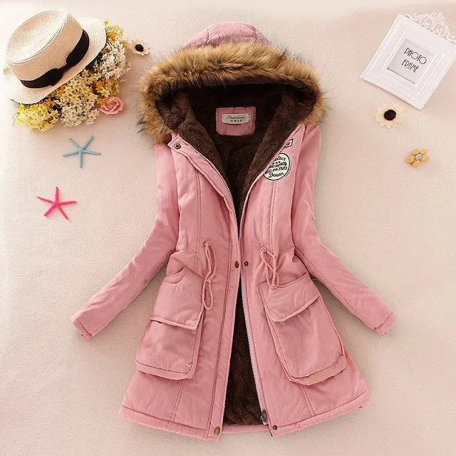 Thick Fleece Lined Plush Hooded Windproof Warm Down Outerwear Jackets Parka Coats for Women