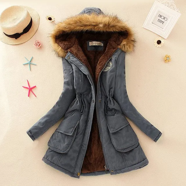 Thick Fleece Lined Plush Hooded Windproof Warm Down Outerwear Jackets Parka Coats for Women