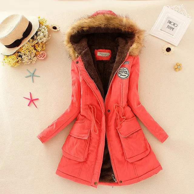 Thick Fleece Lined Plush Hooded Windproof Warm Down Outerwear Jackets Parka Coats for Women