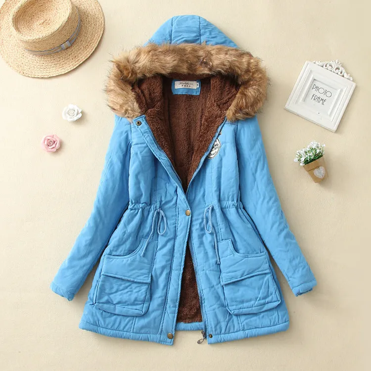 Thick Fleece Lined Plush Hooded Windproof Warm Down Outerwear Jackets Parka Coats for Women