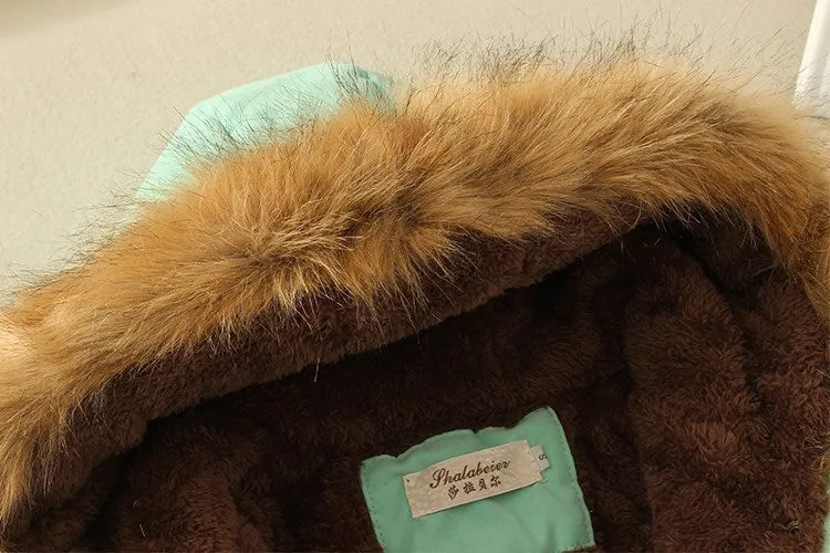 Thick Fleece Lined Plush Hooded Windproof Warm Down Outerwear Jackets Parka Coats for Women