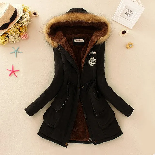 Thick Fleece Lined Plush Hooded Windproof Warm Down Outerwear Jackets Parka Coats for Women